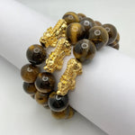 YELLOW TIGER EYE BRACELET W/ GOLD PLATED PIXIU - 14MM