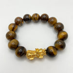 YELLOW TIGER EYE BRACELET W/ GOLD PLATED PIXIU - 14MM