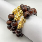 RED TIGER EYE BRACELET W/ GOLD PLATED PIXIU - 14MM