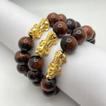 RED TIGER EYE BRACELET W/ GOLD PLATED PIXIU - 14MM