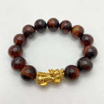 RED TIGER EYE BRACELET W/ GOLD PLATED PIXIU - 14MM