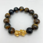 BLACK TIGER EYE BRACELET W/ GOLD PLATED PIXIU - 14MM