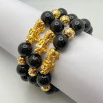 BLACK ONYX BRACELET W/ GOLD PLATED PIXIU AND BEADS - 14MM